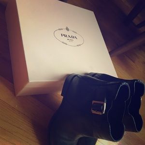 Designer Prada leather black boots size 36 1/2